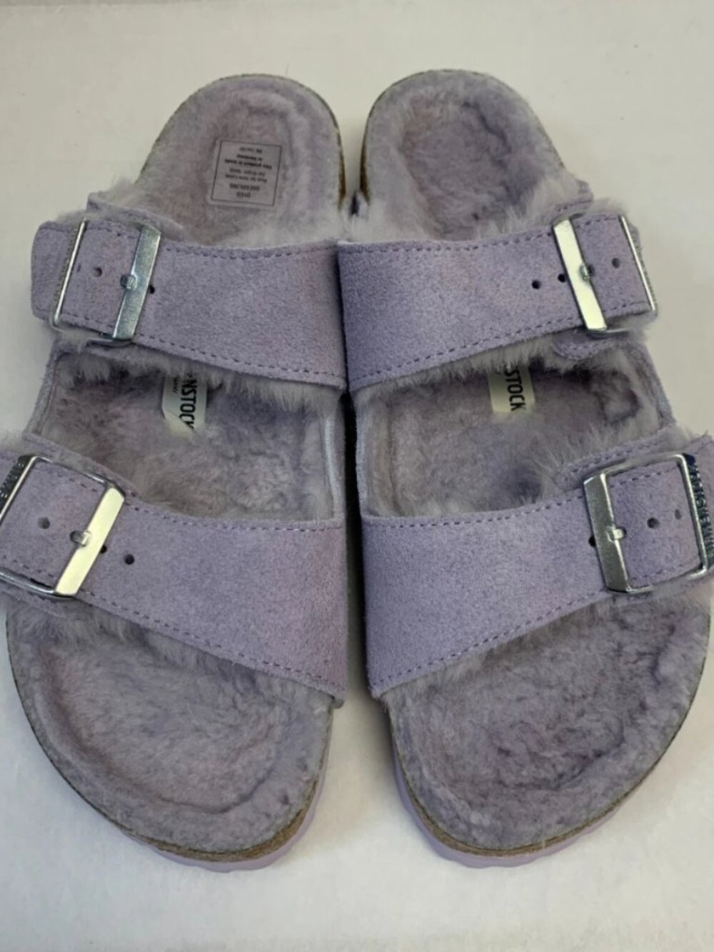 Birkenstock Arizona Shearling Purple Fog Suede Leather Narrow Width